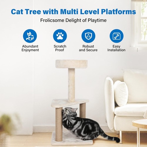 Cat Tree with Sisal Covered Scratching Post, 31.8 Inches Cat Tower Indoor - Picture 5 of 7