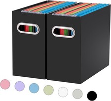 2 Packs Black File Organizer, Small Storage Box, Cardboard File Folder Organizer