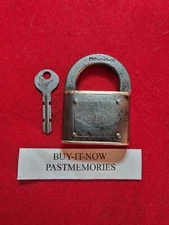 1905 "MILLER GILT EDGE" STEEL & BRASS PADLOCK w/ KEY, VINTAGE LOCK ANTIQUE LOCKS