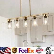 38" 5 Light Modern Gold Chandelier Ceiling Pendant With Glass Shade LED Fixture