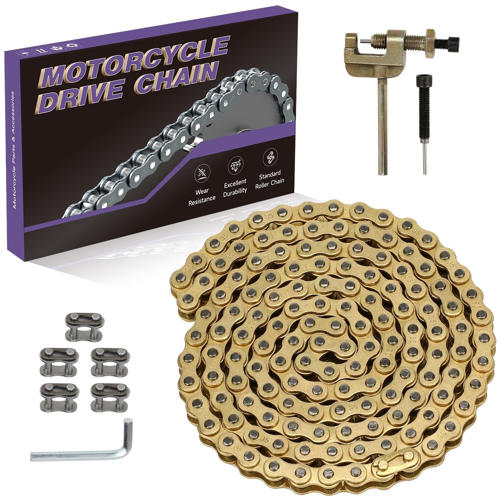 Gold 35 Chain 140 Links Chain Breaker Kit For DB30 MM-B80 105cc 97cc Mini Bike
