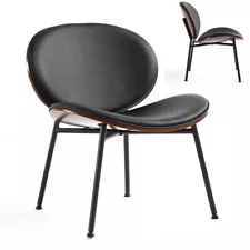 Vintage Walnut Shell Chair Single Side Chair Tripod Lounge Chair PU Leather