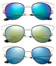3 Pack Metal Eye bow Frame Oval Shape Fashion Sunglasses for Women UV400