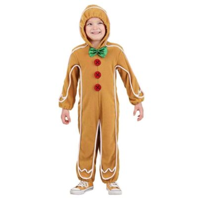 Kids Gingerbread Man Costume – Halloween & Christmas Jumpsuit With Mask For Boys & Girls