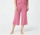 Cuddl Duds Wide Rib Cropped Pants-Mauve Pink-Large A373498 NEW