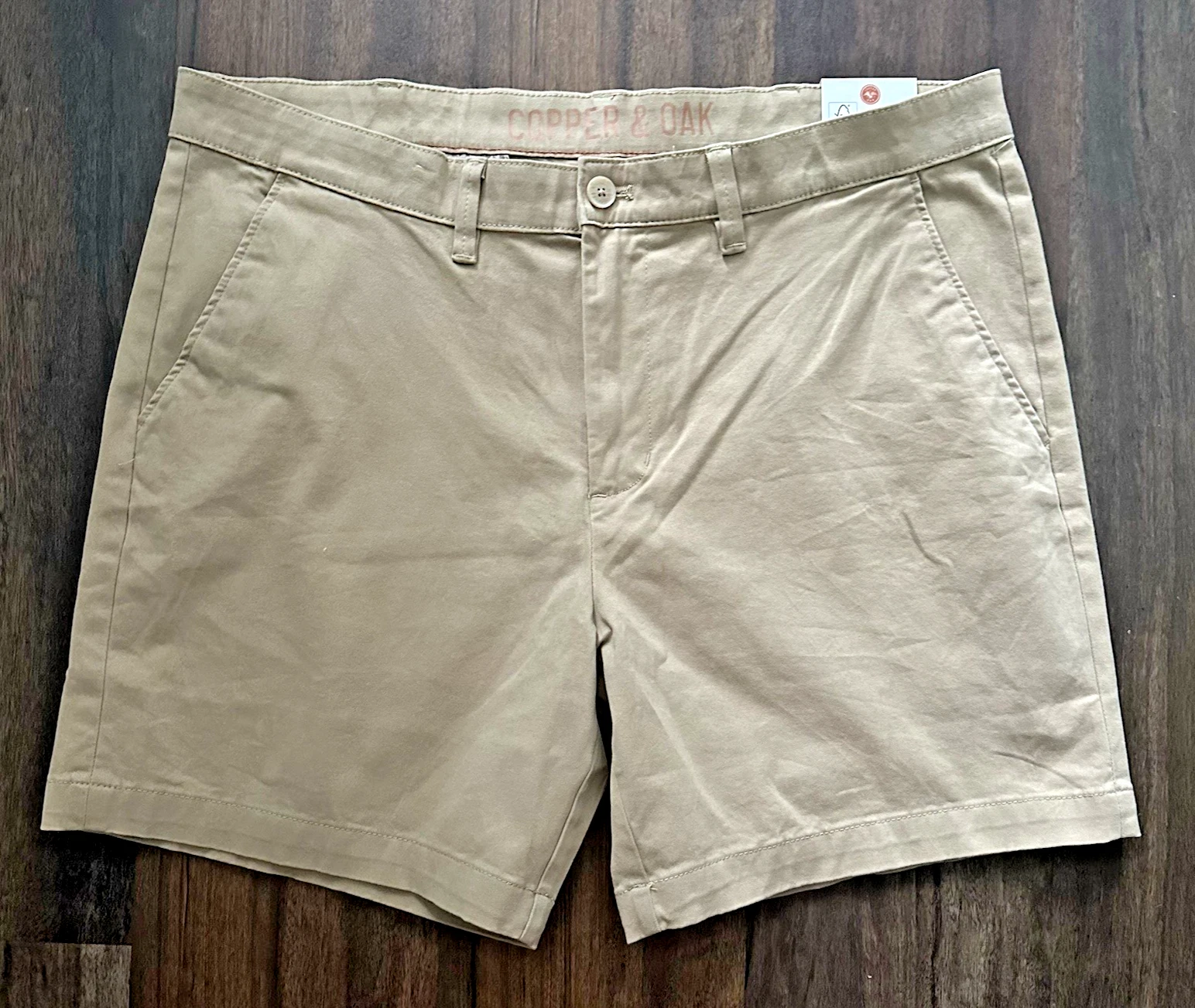 Copper & Oak NWT Men's 38 Flat Front Chino Shorts Khaki 7" Inseam K4S586 NWT $55