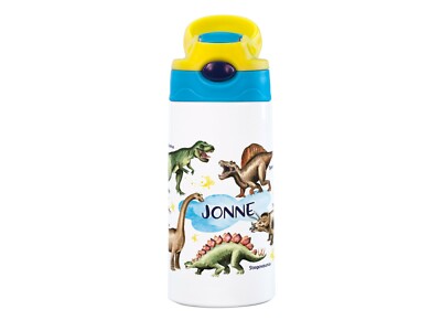 Trinkflasche für Junge mit Name, Dinosaurier, personalisiertes Geschenk Aquarell