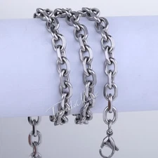 6mm 26" Boys Mens CUT CABLE Chain Silver Stainless Steel Link Necklace Jewelry