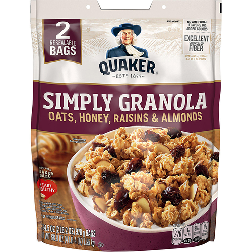Quaker Simply Granola Oats, Honey, Raisins, & Almonds 2pk Resealable