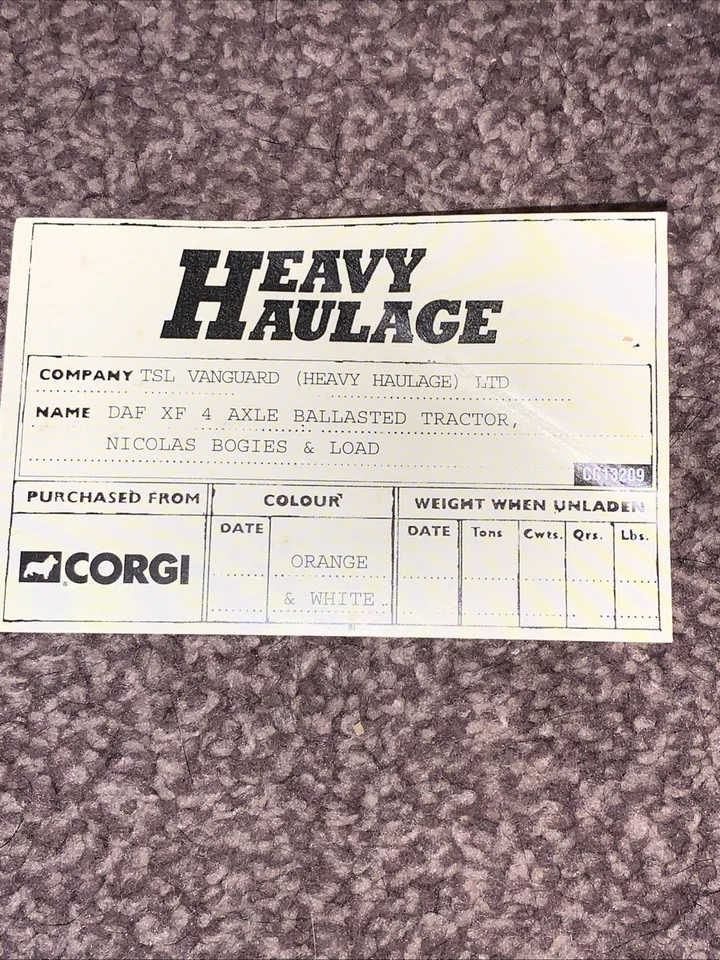 CORGI DAF XF BALLASTED TRACTOR, BOGIES & LOAD - TSL VANGUARD SCALE 1:50 CC13209 — 第 3/4 张图片