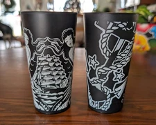 Sailor Jerry American Traditional Tattoo Beer Pint Cups, Pinup Mermaids & Anchor