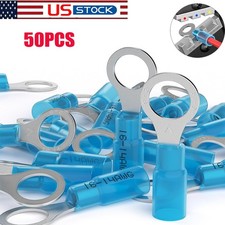 50PCS Blue Heat Shrink Marine 5/16" Ring Crimp Connectors Terminals, AWG 16-14