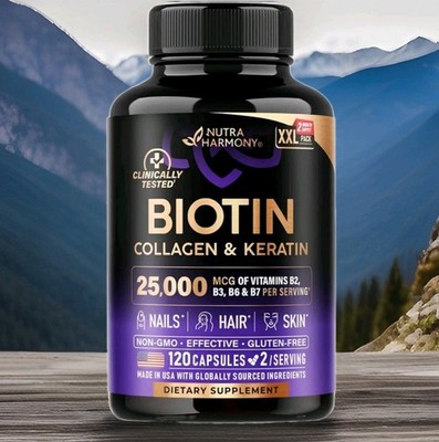 NutraHarmony Hair Skin & Nails Vitamins Biotin 25,000 mcg 60 Capsules
