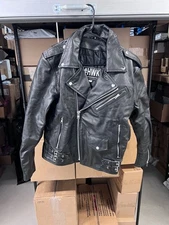 HWK Motorsports Genuine Leather Brando Moto Sports Riding Biker Jacket  Size M