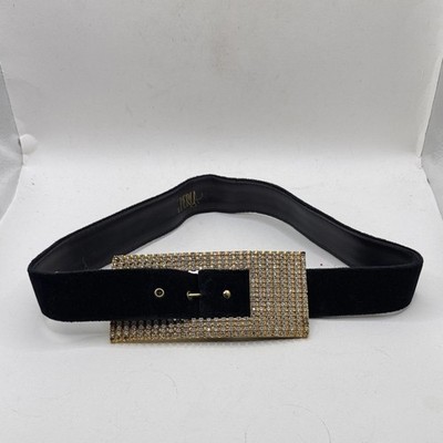 Vtg La Perla Black Rhinestone Crystal Buckle Waist Belt Italy Glam Lingerie