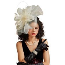 Tea Party Hat Fascinators Hats for Women Girls Elegant Kentucky Derby Beige-2
