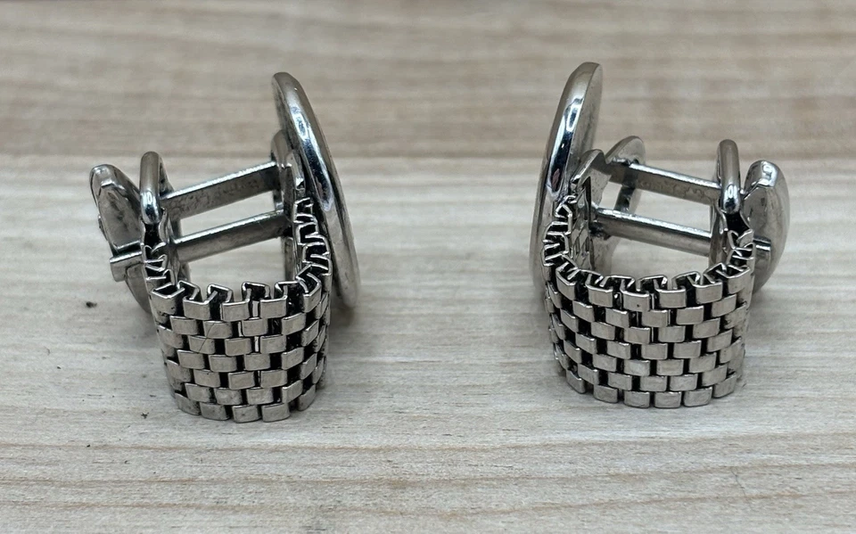 Gemelos Foster vintage tono plata esmalte negro pequeños con cadena Foto 4 de 4