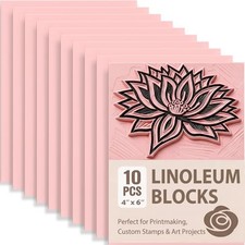 Rubber Linoleum Blocks for Printmaking: 10Pcs 4" x 6" Stamp Carving Kit -