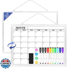 Lumspax Monthly Calendar Dry Erase Board for Wall, 16"x12" Double-Sided Magne