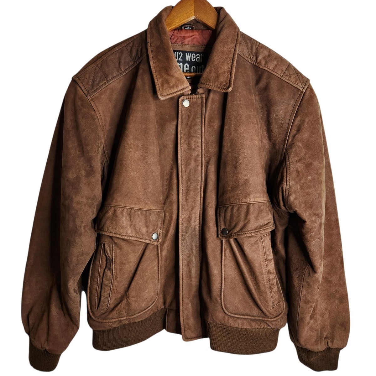 ジャケット・アウター 90-'s vintage U2 short leather jacket 44 Vintage 90's U2 Wear Me Out Bomber Jacket Mens Size 44 Brown
