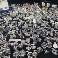 Huge Lot of Mens Jewelry All Silvertone Cufflinks Tie Clips Bars PIns 200pc Vtg