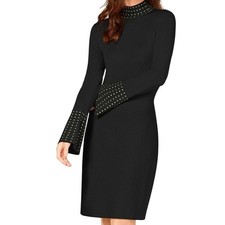 Calvin Klein Womens Small Black Studded Knit Dress Stretch Rayon Nylon Timeless