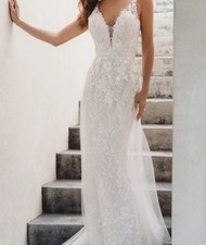 Madison James MJ567 Illusion A-Line Wedding Dress, Chapel Train, Lace Button