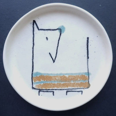 Bennington Potters David Gil 4.75'' Trinket Dish Abstract Dog Vermont Stoneware
