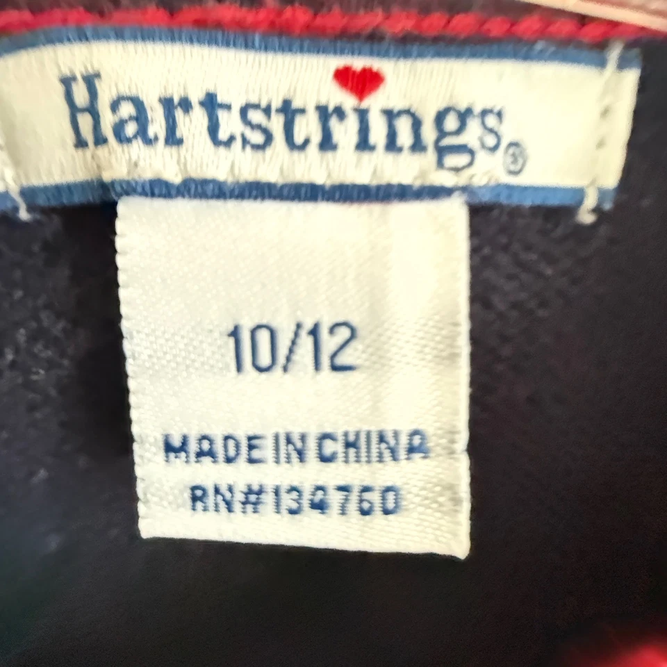 Hartstrings Girls Knit Dress Size 10/12 Navy Blue Red Hearts Puff Sleeve - Image 4 of 4