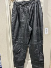 Vintage Calliope Black Genuine Leather Pants Women  s 14 High Rise Korea