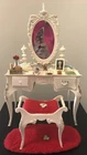 Vintage 1963 Barbie Susy Goose Vanity w Bench, Rug And Multiple Vanity Items