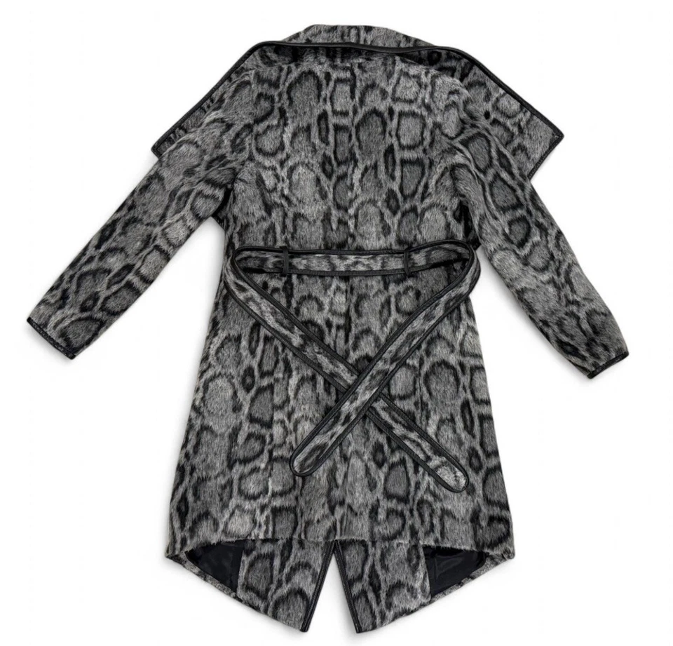 Jaqueta Diane von Furstenberg DVF estampa de leopardo envoltório mistura de lã P - Imagem 2 de 4