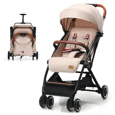 Lightweight Baby Stroller Compact Travel Stroller One Hand Fold Beige