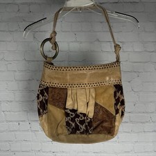 Kenzie Tan Leather Studded Patchwork Shoulder...