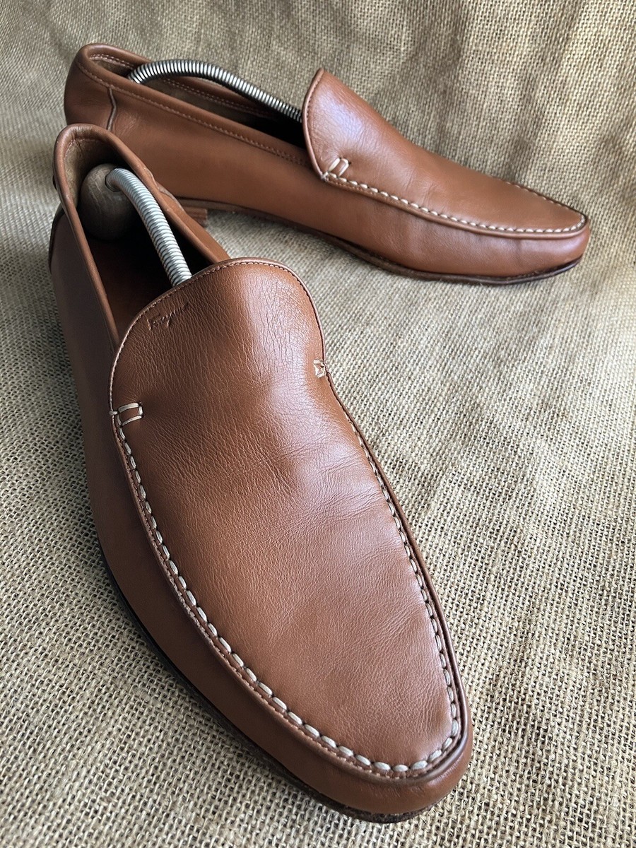Salvatore Ferragamo Men\'s Genuine Leather Slip On Loafer Shoes Brown 10 s-l400.jpg main image 4