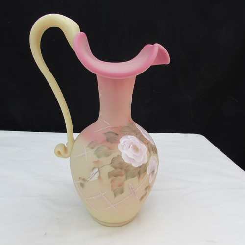Fenton Burmese Lattice Rose Hand Painted Pitcher Special Order LE 1994 GLOWS 487 - Picture 3 of 7