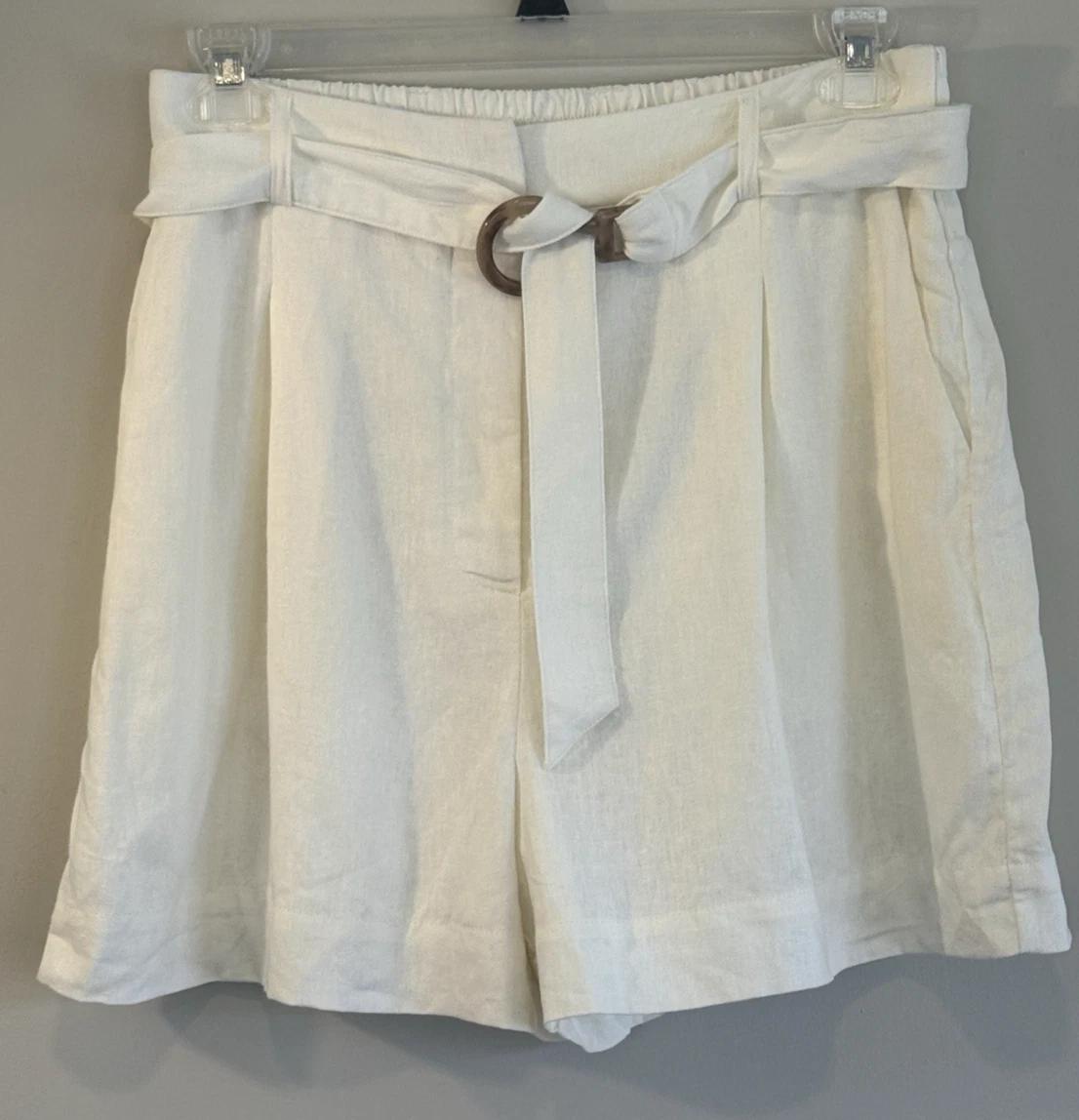 House Of Harlow 1960 Ivory Linen Shorts Women Size Large Belted Lined NWOT