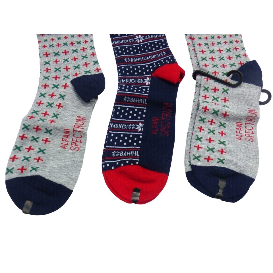 3 pares de calcetines Alfani Spectrum copo de nieve de vacaciones para hombre, talla 10-13, gris/azul marino Foto 3 de 4