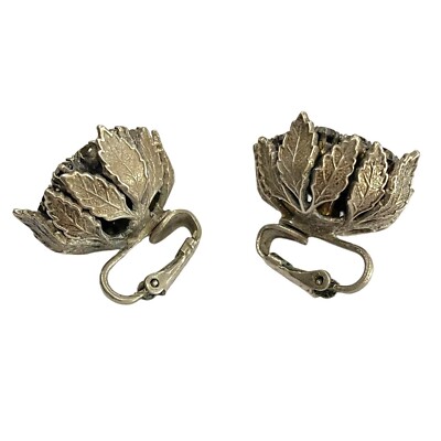 Vintage Forbidden Fruit Prong Set Black Table Cut Rhinestones Clip On Earrings
