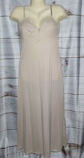 VTG 80s retro Vassarette 34 Ivory Cream Full Slip Nylon 51" long Slit Modest S6