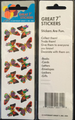 12 packages of Prismatic Butterfly Stickers, ''Great 7'' Sticker Designs, PPZ3803