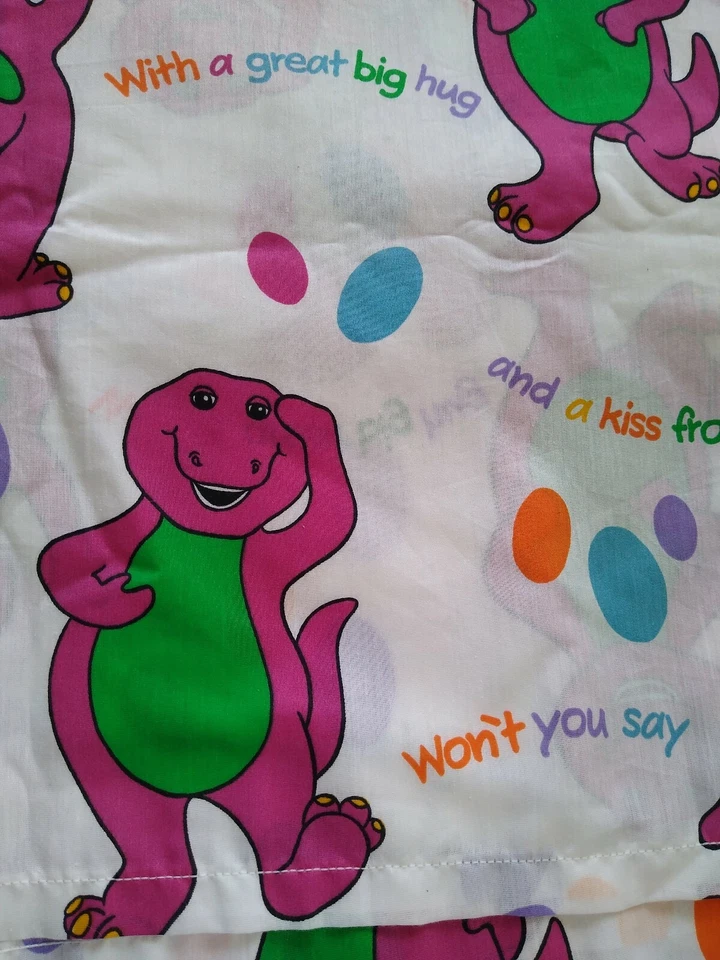 Sábana bajera plana Barney Twin niño niña púrpura dinosaurio 1992 Lyons Group Foto 4 de 4