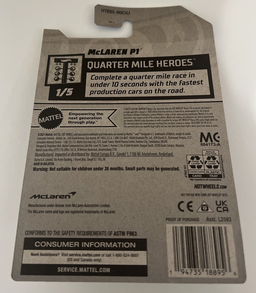 2024 HOT WHEELS McLAREN P1 QUARTER MILE HEROES 1/5 LIGHT WASHED AZURE