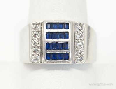 Vintage Sapphire Cubic Zirconia Sterling Silver Ring Size - Main Image