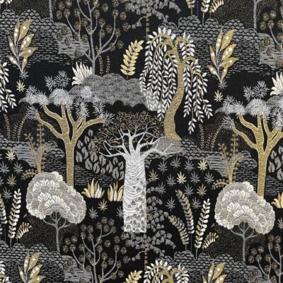 Baobab Webstoff schwarz gold Lebensbaum Adansonia Polster Wohndeko