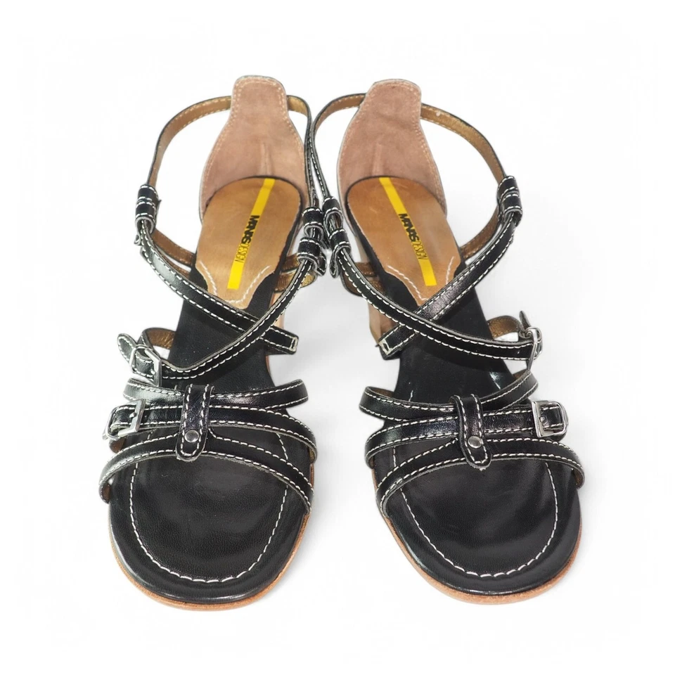 Sandalias Manas Designs con tiras de cuero con tacón negro marrón para mujer 9/40 Foto 3 de 4