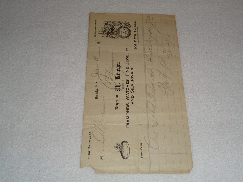 1918 Solid Gold 14K Wedding Ring Krieger Brooklyn, New York Rare Antique Receipt - Image 3 of 4