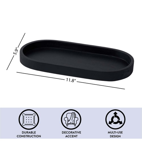 Urban Shop Black Ceramic Oval Tray, 11.8" W - Picture 3 of 10