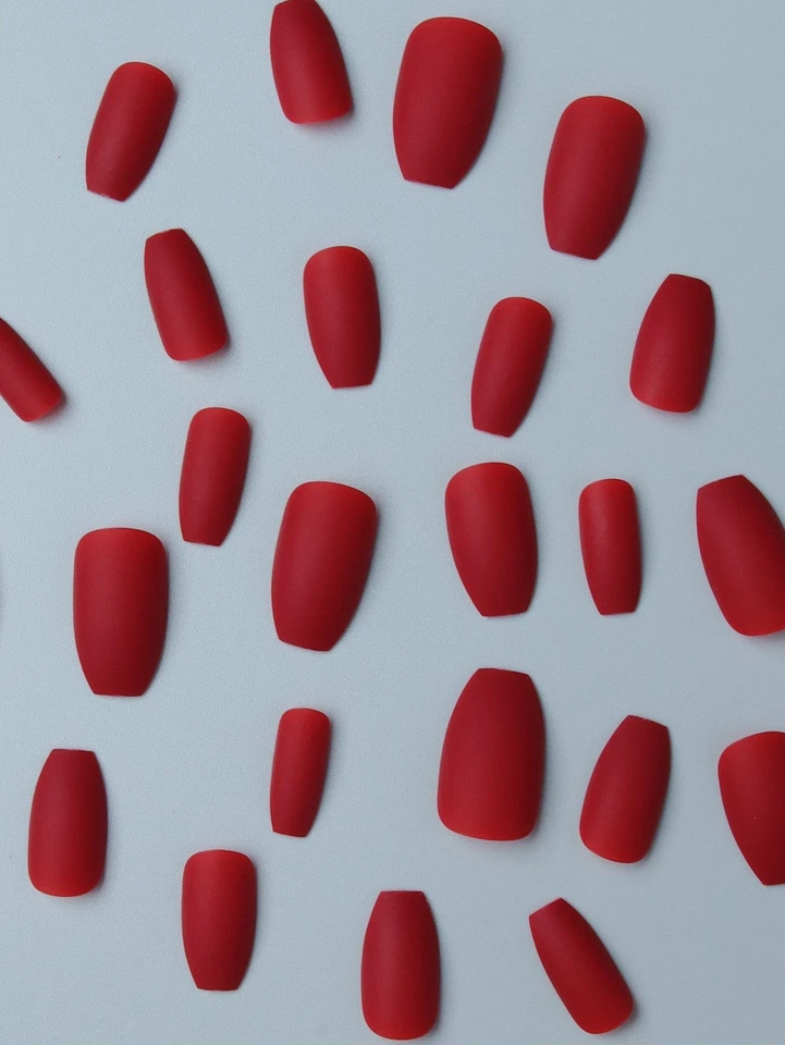 24pcs Short Coffin Red Matte Solid Fake Nail Press On Nails False Nails Glue On - Image 4 of 4