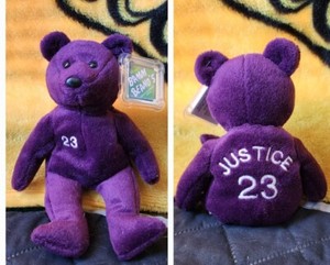 David Justice Salvino's Bamm Beano's #23 1998 Purple Baseball Beanie Bear Nwt